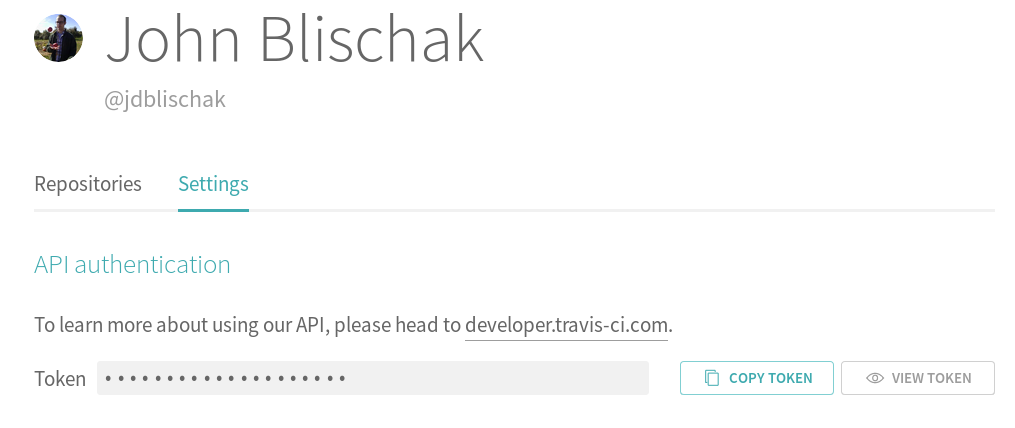 Travis API token from travis-ci.org