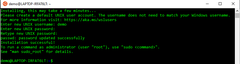 Initial WSL user configuration.